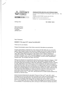 James McIlroy, New Zealand Defence Force Letter